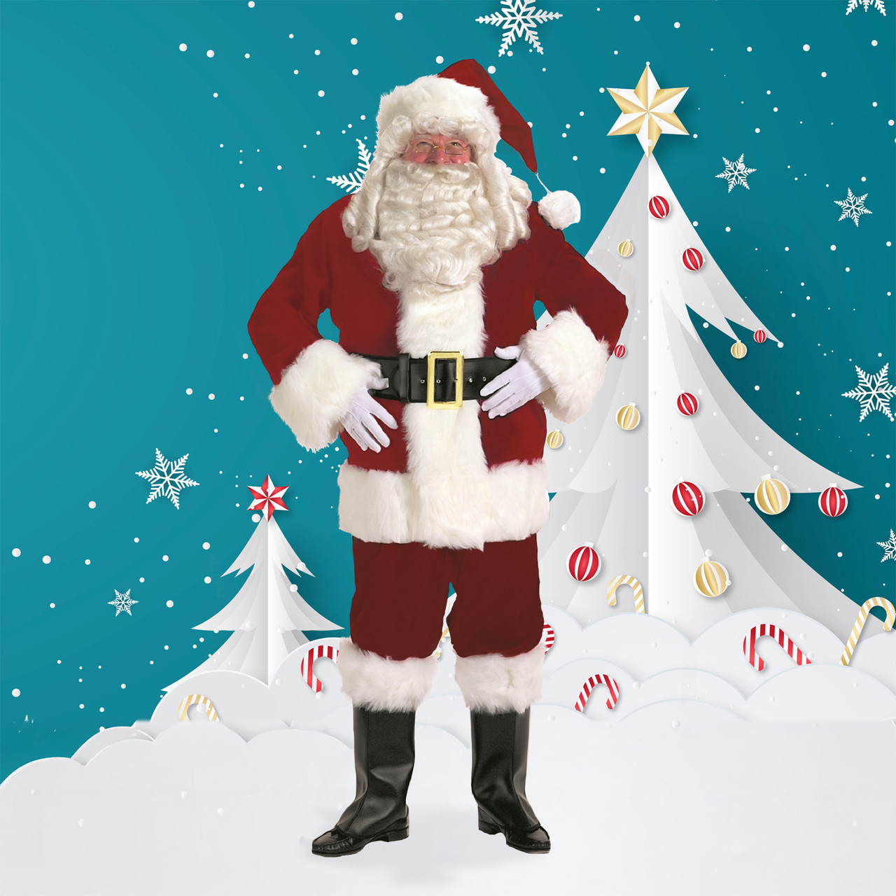 7-Piece Burgundy Velvet Santa Suit - Adult Size XXXL | Christmas